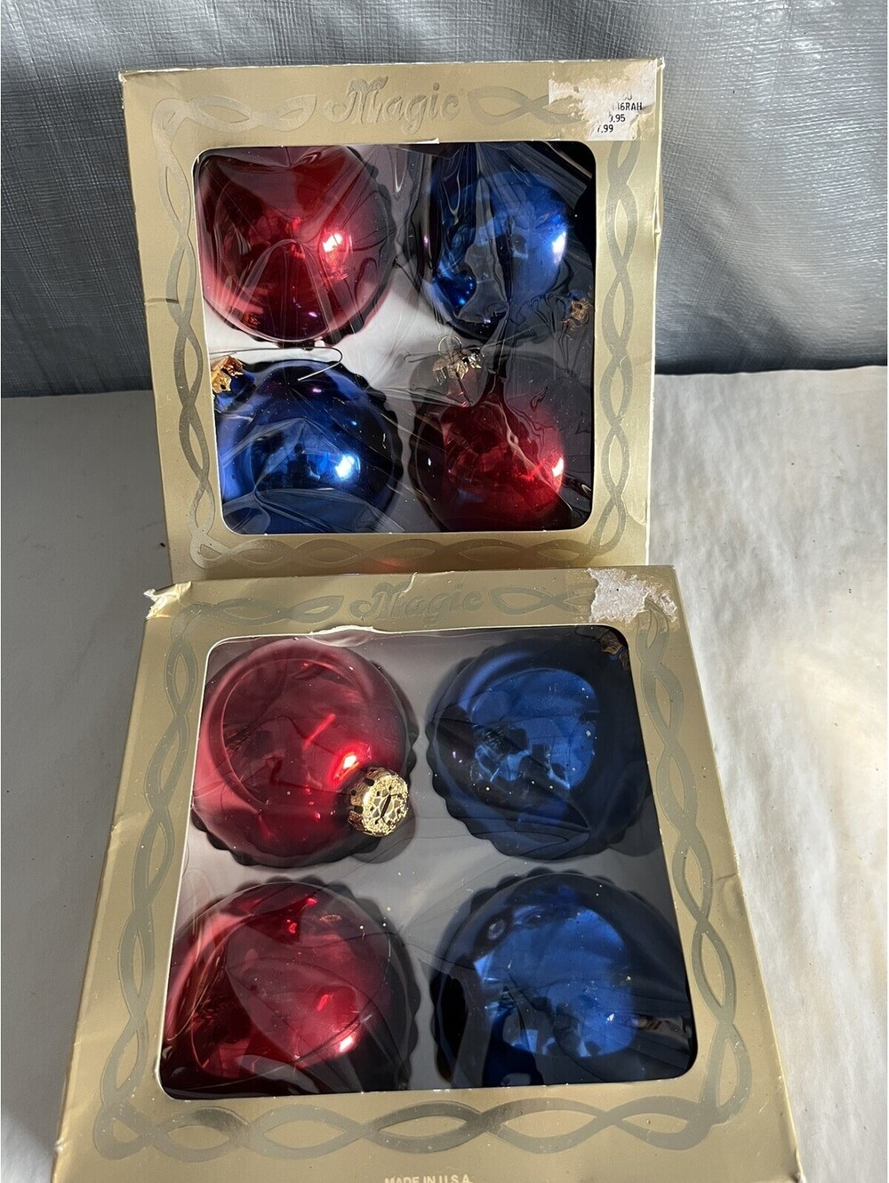 2 pk of Vintage magic Christmas glass Ornaments Red blue medium size